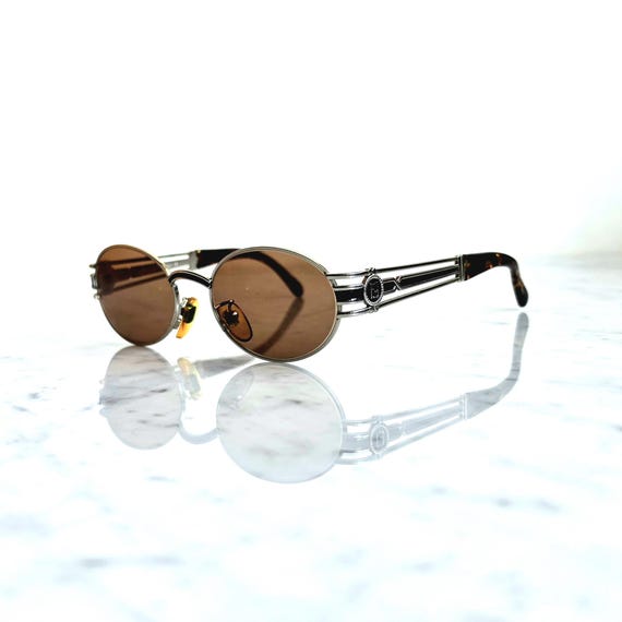 FENDI Vintage Sunglasses Oval Silver Tortoise Brown SL7031 FF Logo