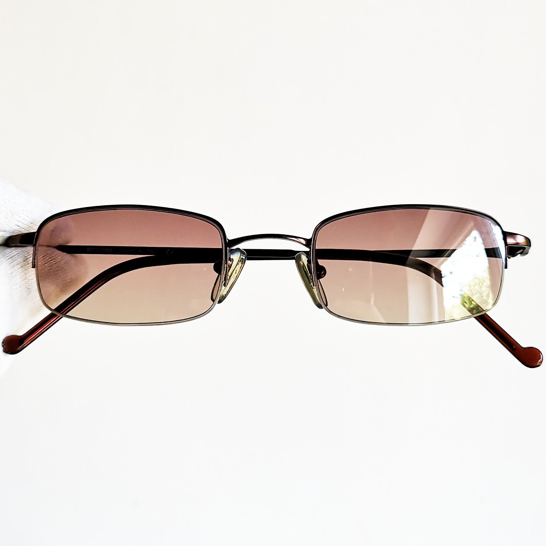 MOSCHINO vintage Sunglasses  oval rectangular small tiny copper frame Peace Love heart M3073-V new mirror lens NOS 90s y2k Migos Rihanna