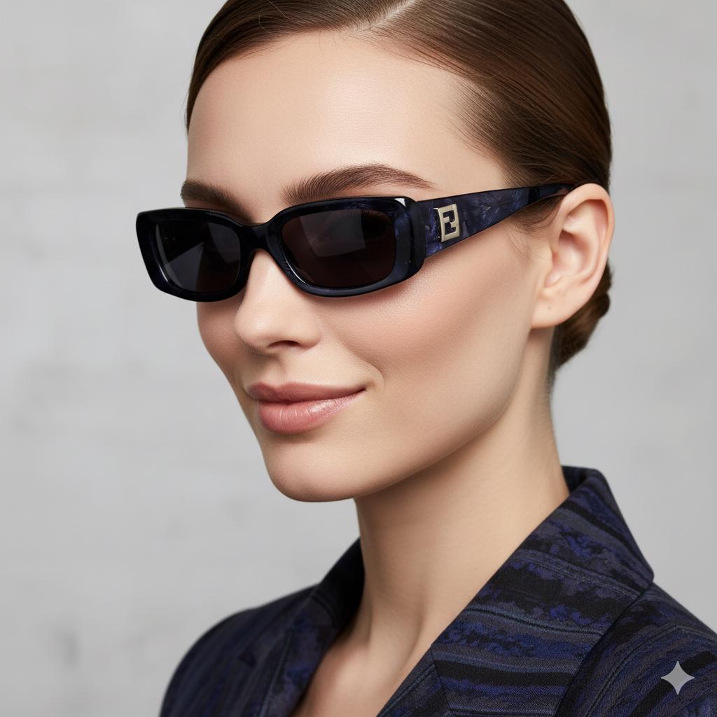 FENDI Vintage Sunglasses Blue White Murbled Silver FF Logo  display picture 3