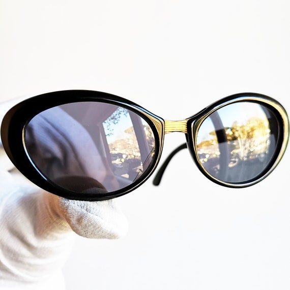 ENRICO COVERI vintage oval cateye sunglasses blac… - image 3