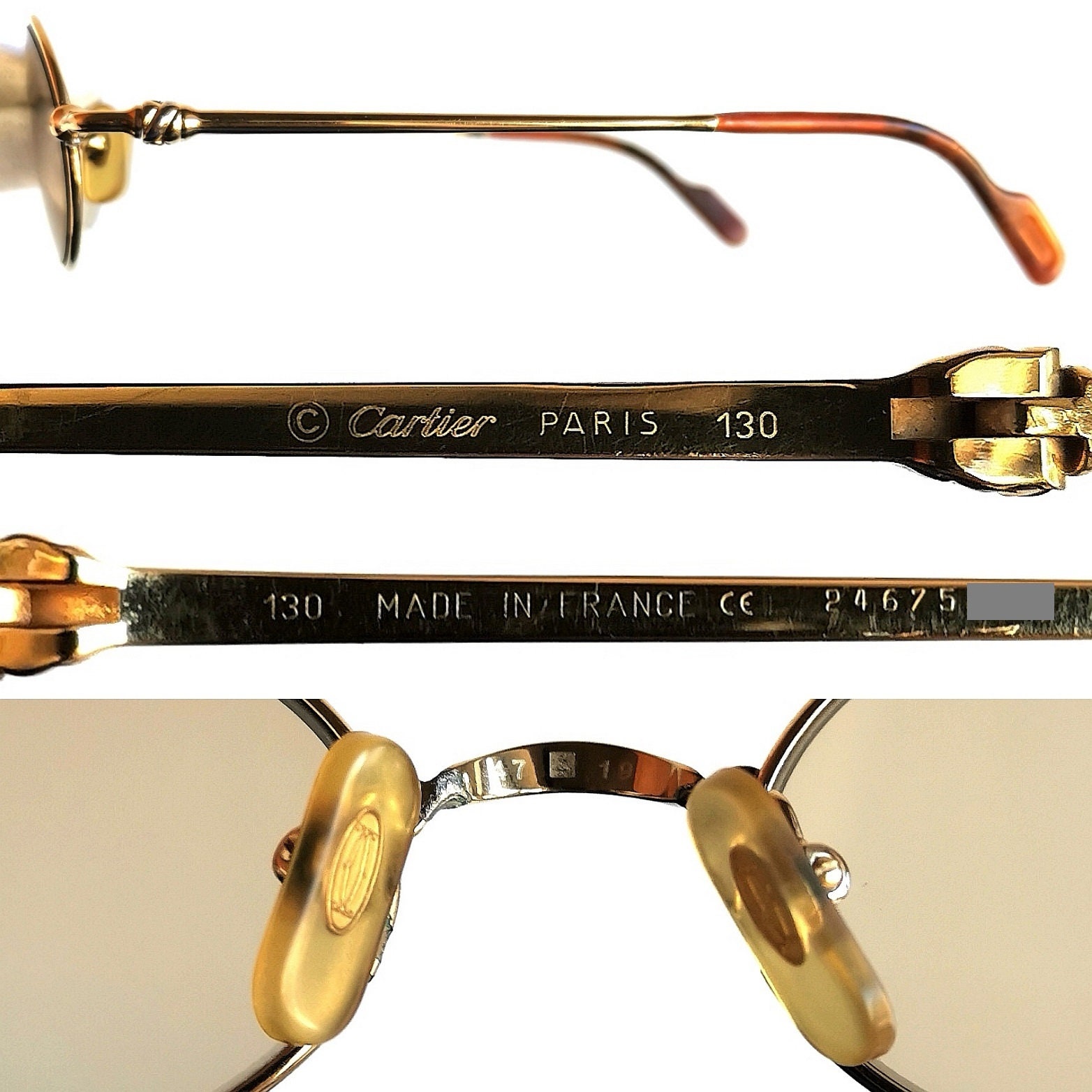 CARTIER Sunglasses Gold Plated Filao Brown Vintage New