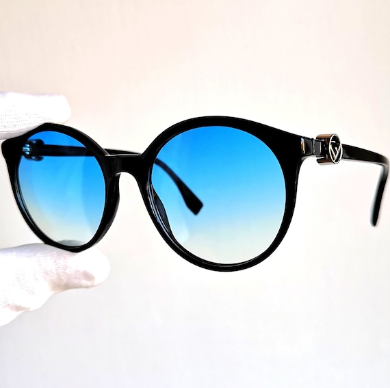 FENDI sunglasses round black New light blue lens … - image 1