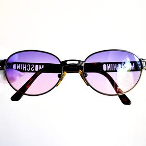 MOSCHINO vintage Sunglasses rare oval MM3018-S gunmetal gray tortoise brown frame Migos Rihanna 2Chainz Chris Brown new purple pink lens 90s