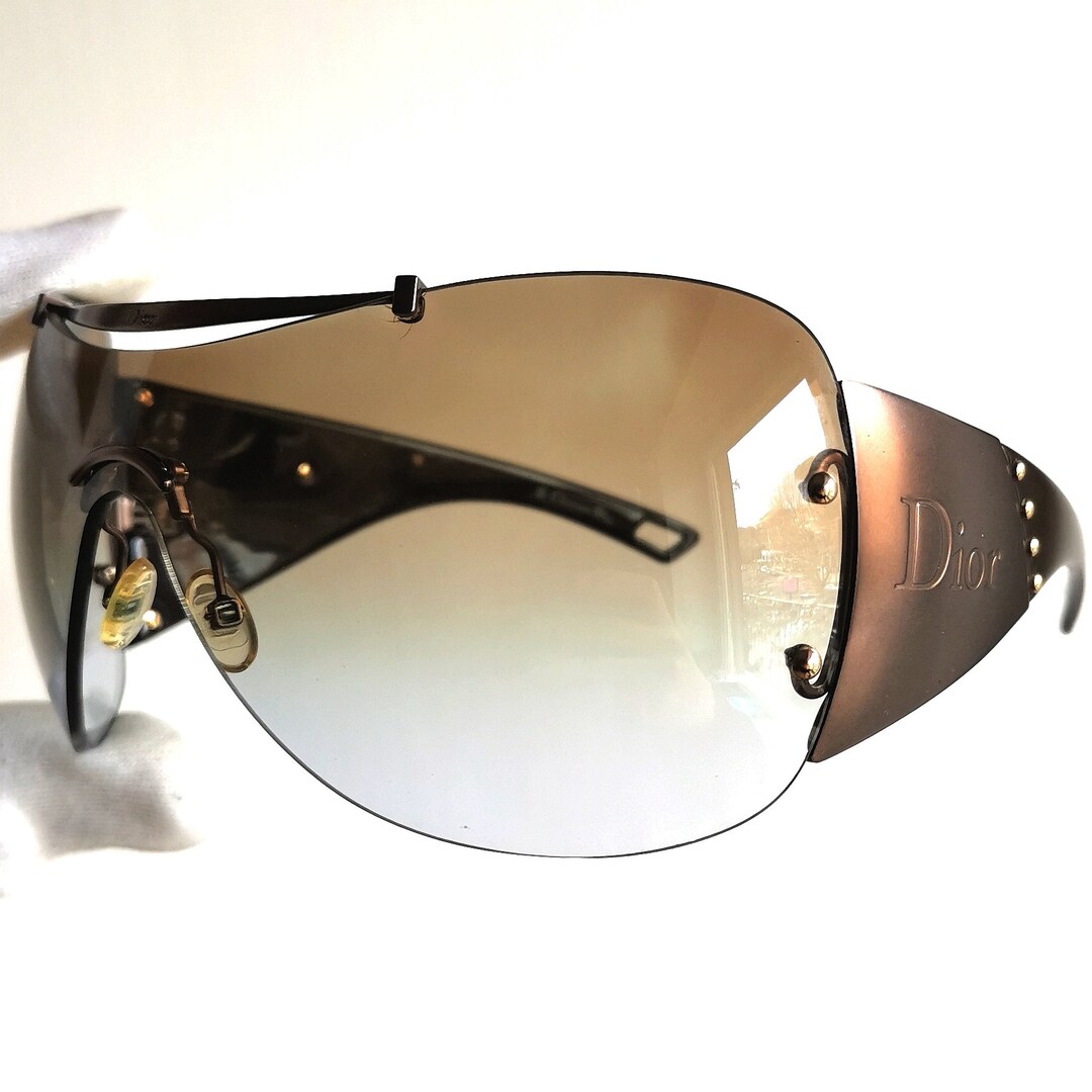 DIOR Diorito Vintage Sunglasses Brown Gold Wrap Rimless Christian 90s  New NOS - Main Image