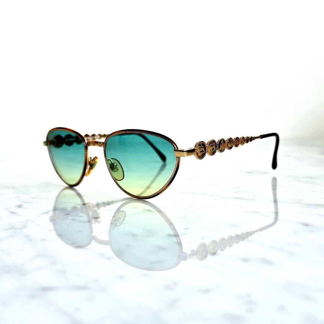 FENDI Vintage Sunglasses Gold Brown Frame FS216 Green 90s Zodiac
