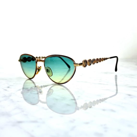 FENDI Vintage Sunglasses Gold Brown Frame FS216 Green 90s Zodiac