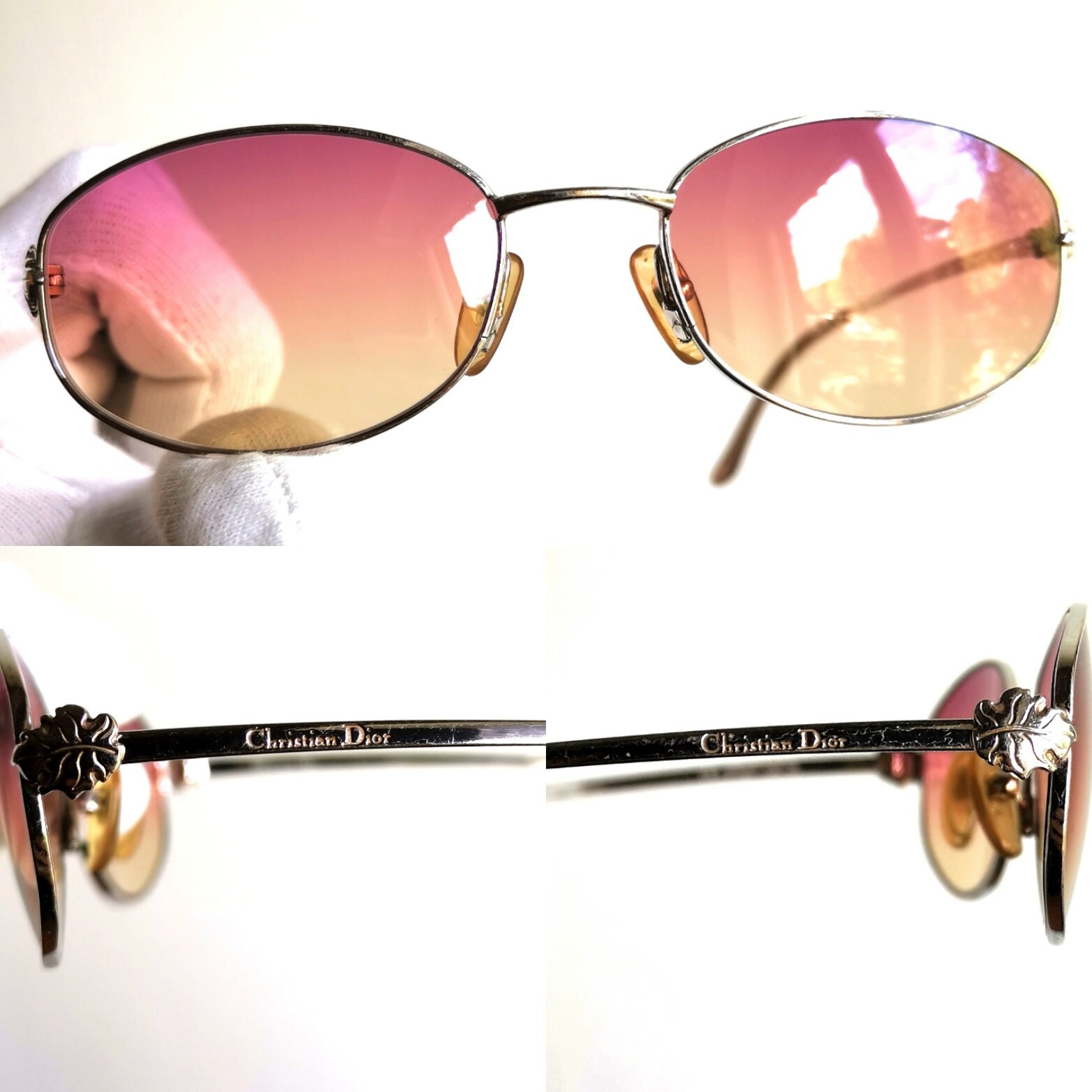DIOR Vintage Sunglasses Rose Gold Oval Leaves CD 3561 Frame 