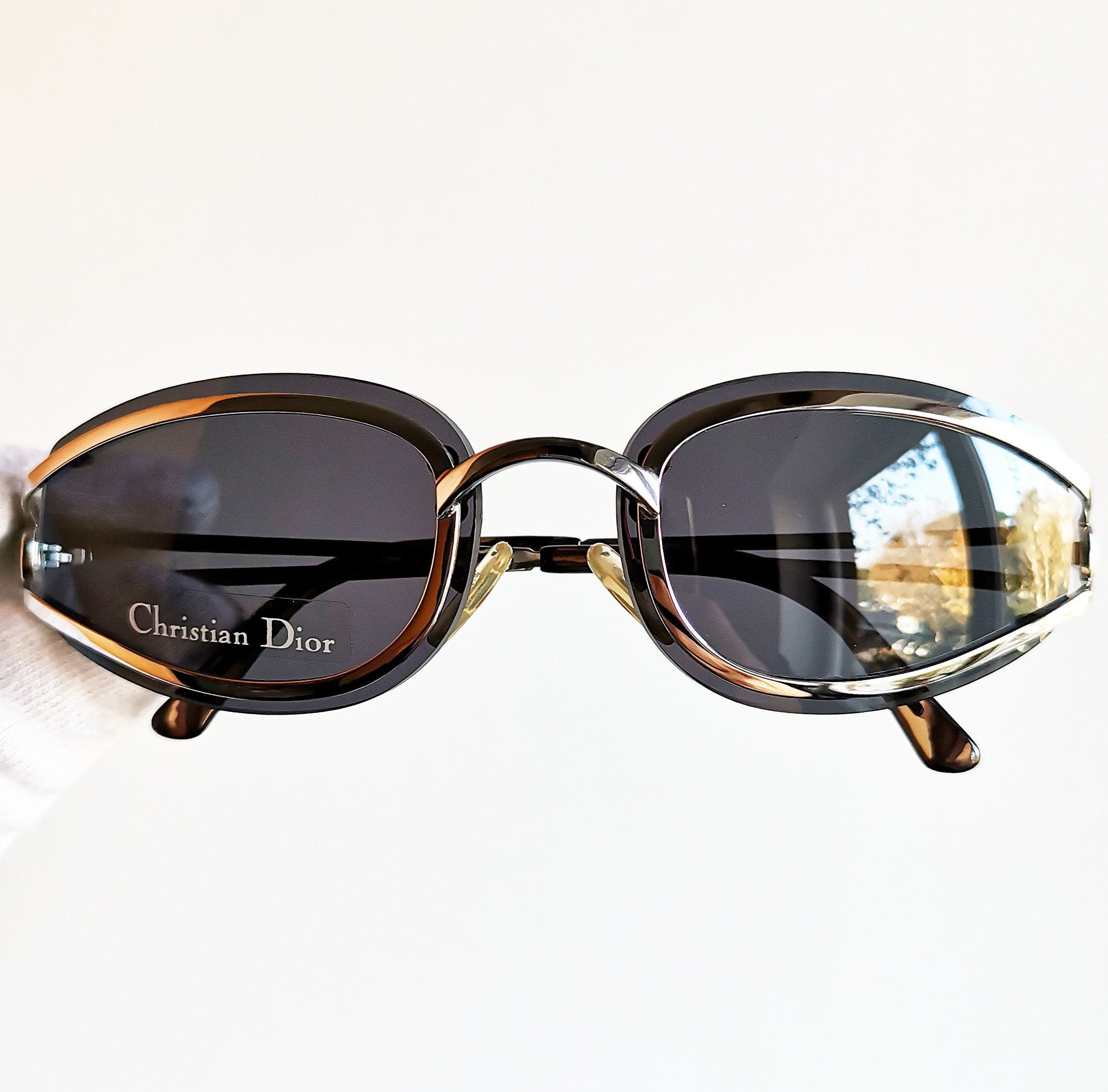 DIOR Vintage Sunglasses Oval Small Silver Gray Wrap Frame