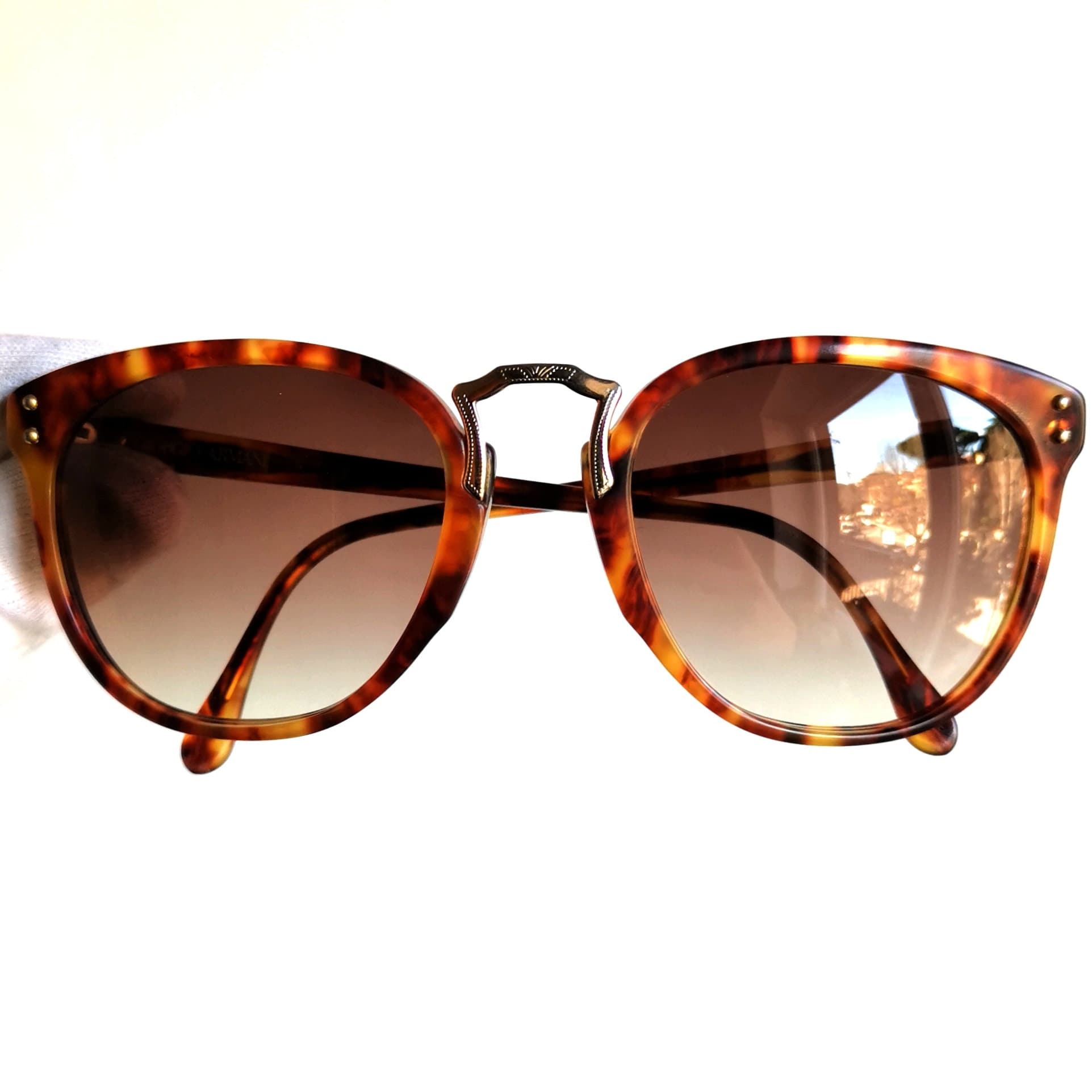 GIORGIO ARMANI Vintage Sunglasses Gold Key Bridge Squared Brown