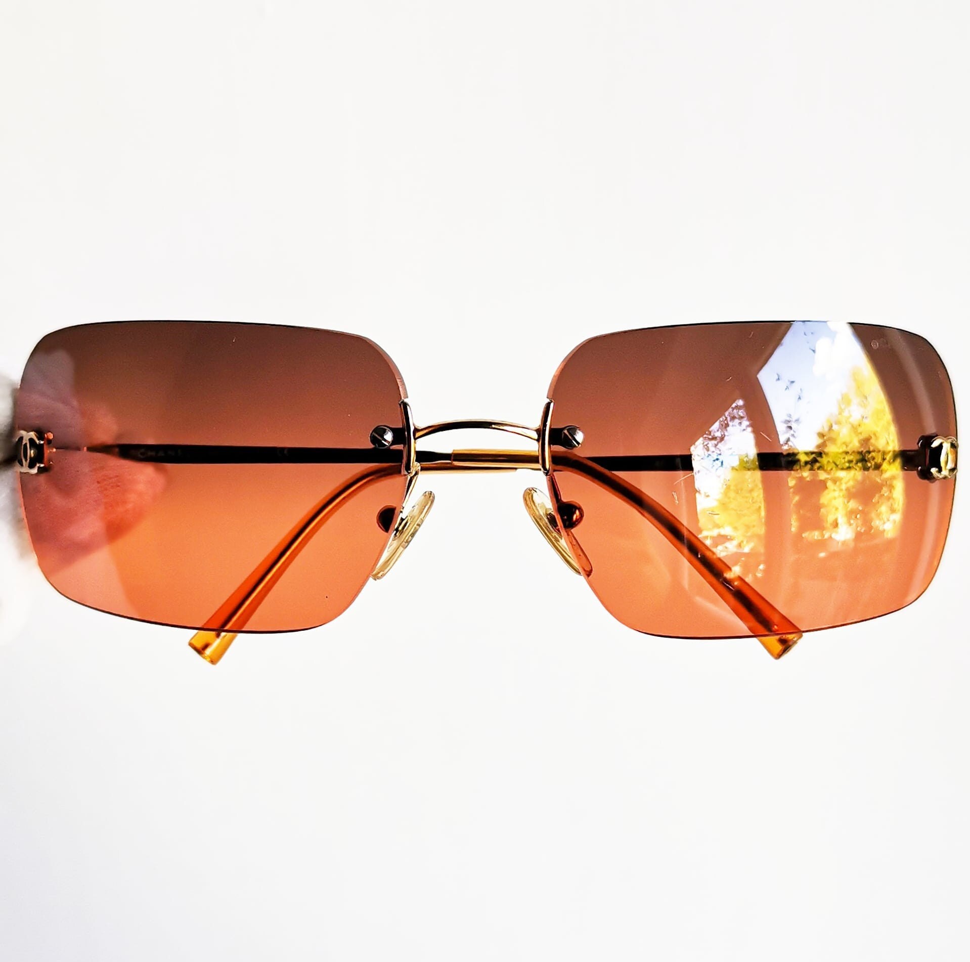 CHANEL Sunglasses Vintage Rare Gold Oval Rectangular Square 