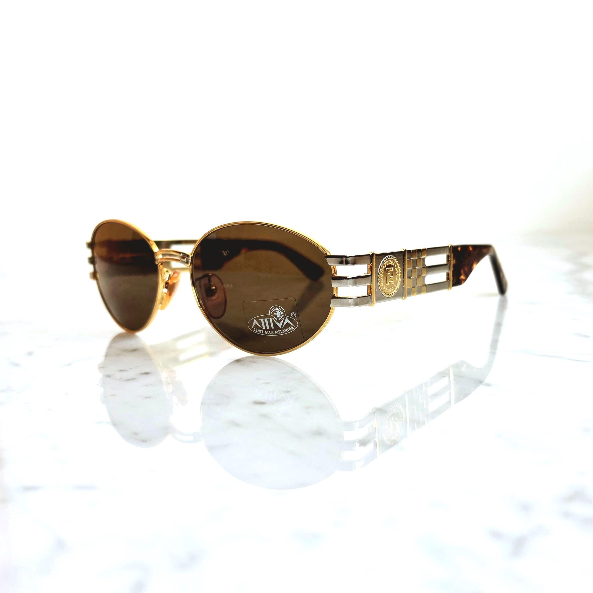 FENDI Vintage Sunglasses Oval Silver Gold Brown SL7027 Frame