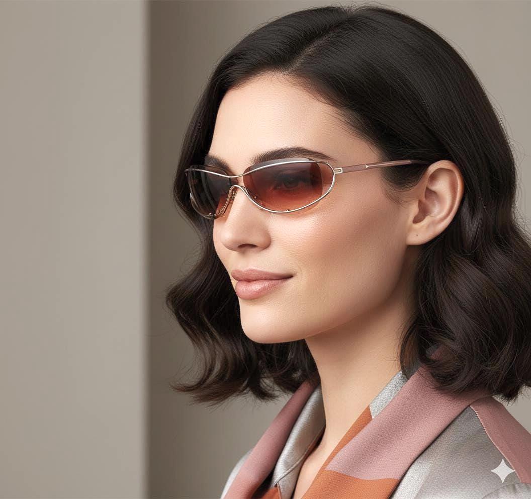 CHANEL Sunglasses Vintage Pink Oval Wrap Frameless Half Rim 4027