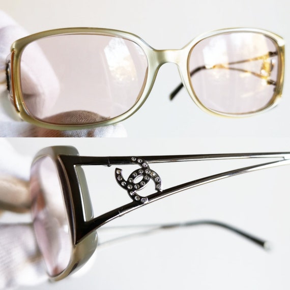 CHANEL vintage Sunglasses white silver rare oval … - image 3