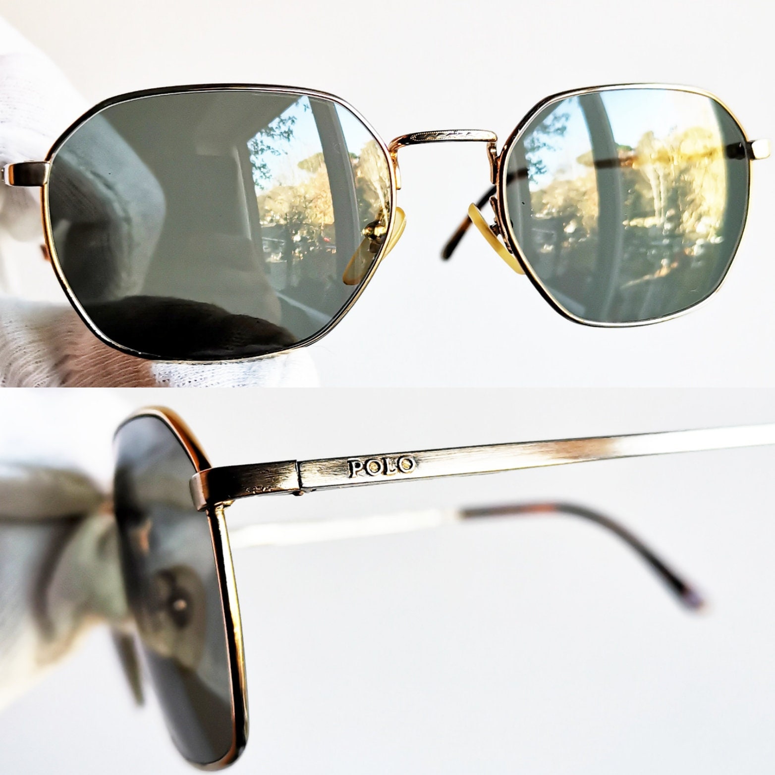 RALPH LAUREN Sunglasses Vintage Square POLO Gold 54-19 Frame 