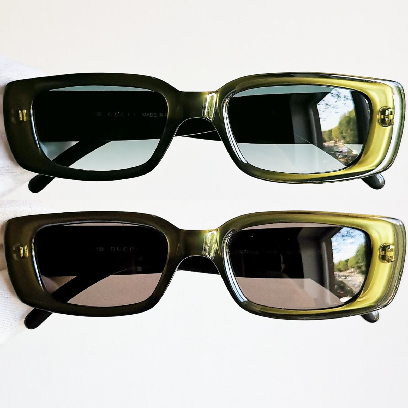 GUCCI Vintage Sunglasses Rare Gold Green Silver GG2409/N/S Oval
