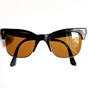 PERSOL RATTI Cellor vintage sunglasses rare 18k GOLD Plated filled black square caravan Meflecto frame brown lens Malcolm X 50s 60s 70s 80s