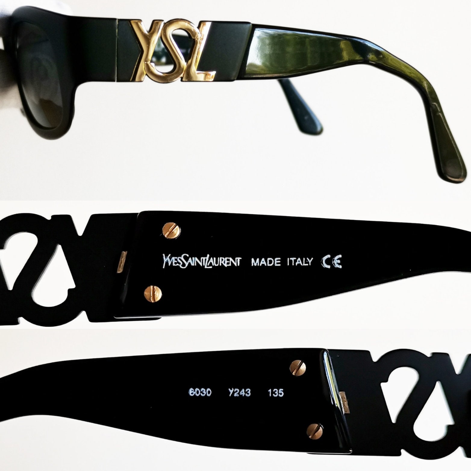 YVES SAINT LAURENT Vintage Ysl Sunglasses Oval Black Gold Monogram