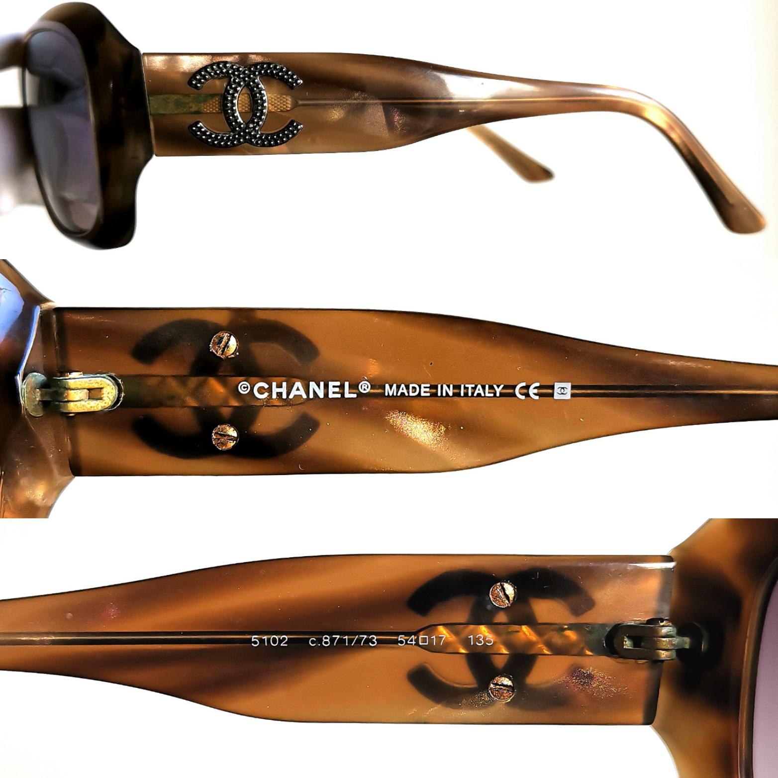 CHANEL Vintage Sunglasses Square Brown Silver Mother of 