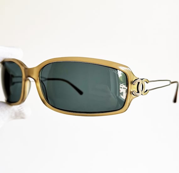CHANEL Vintage Sunglasses Rare Oval Rectangular Wrap Beige 