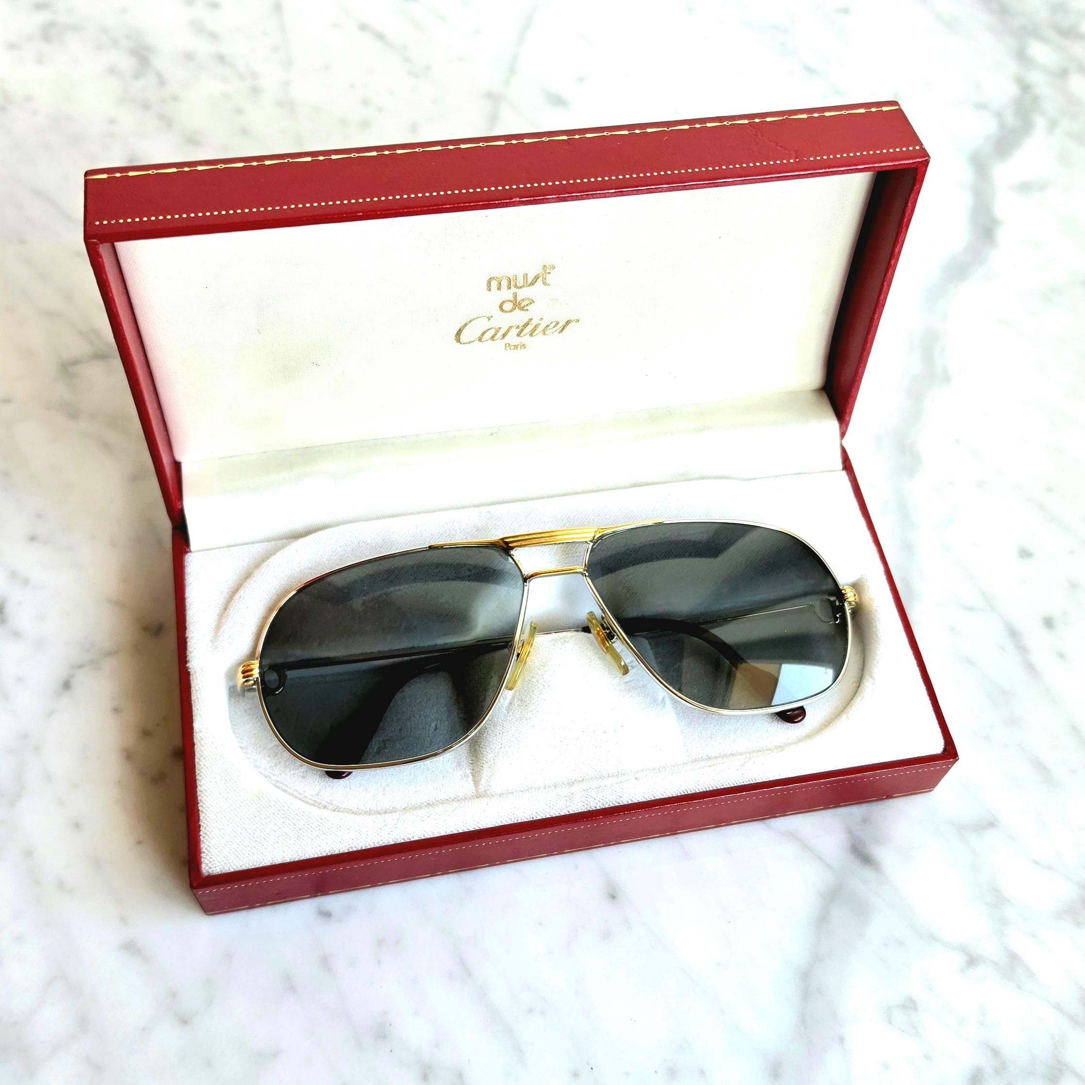 CARTIER Tank Titanium Sunglasses Vintage Platinum Gold Gray Lens