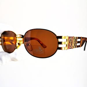 FENDI vintage sunglasses rare oval gold tortoise brown lenses SL7028 steampunk  frame Takeoff Biggie chessboard 90s new NOS Troy Ave