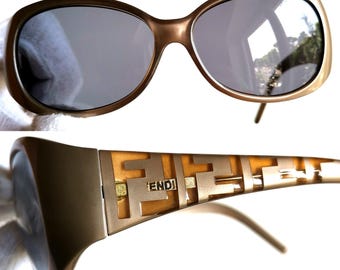 FENDI Vintage Sunglasses FF Monogram Pattern Golden Oval FS407
