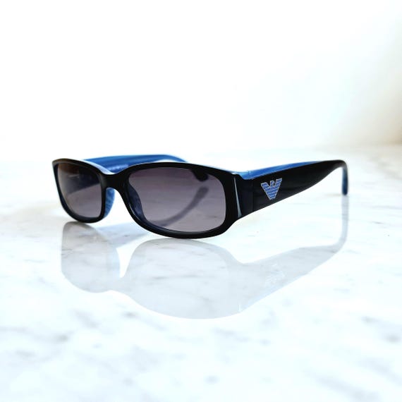 ARMANI Vintage Sunglasses Black Blue Rectangular Oval Giorgio