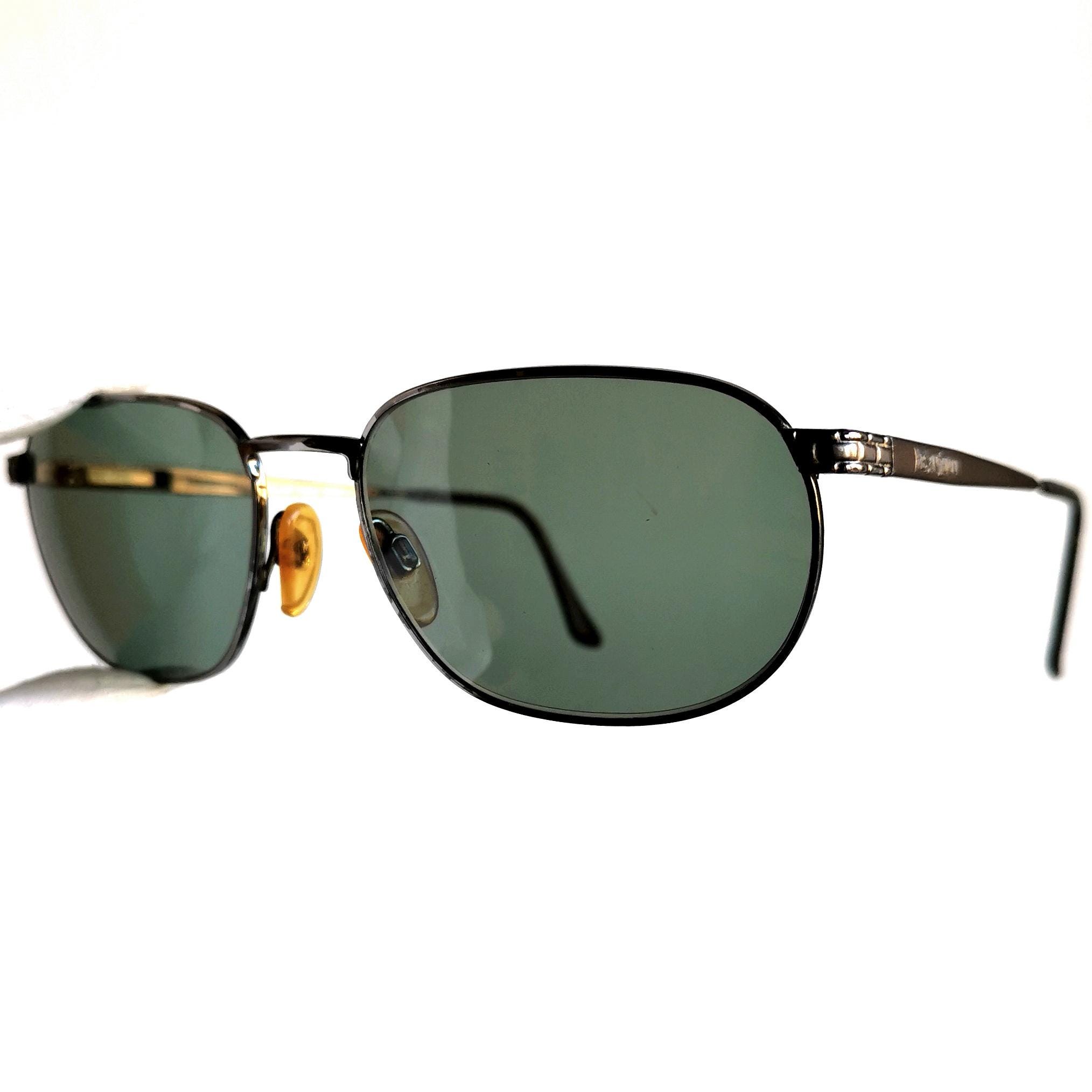 YVES SAINT LAURENT Vintage Sunglasses Silver Gunmetal Oval Aviator