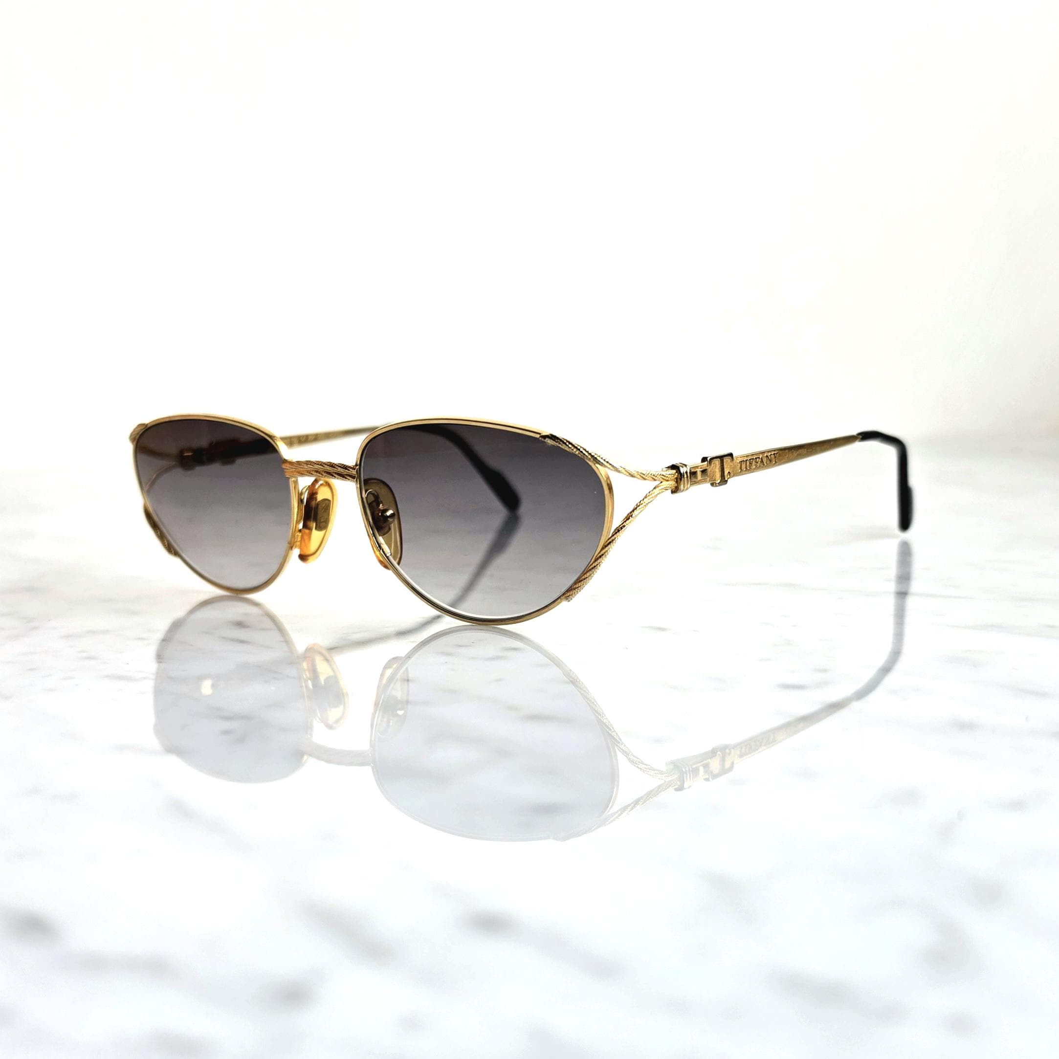 TIFFANY 23K Gold Plated Vintage Sunglasses Aviator Frame Oval T360