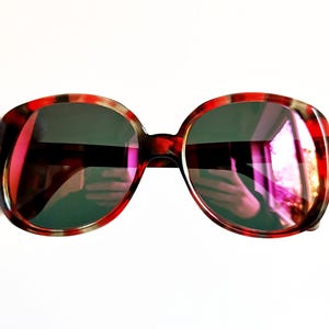 YVES SAINT LAURENT vintage Sunglasses Ysl square Palais Royal diva oversize red gray clear camo frame purple flash mirror lens new Nos 80s