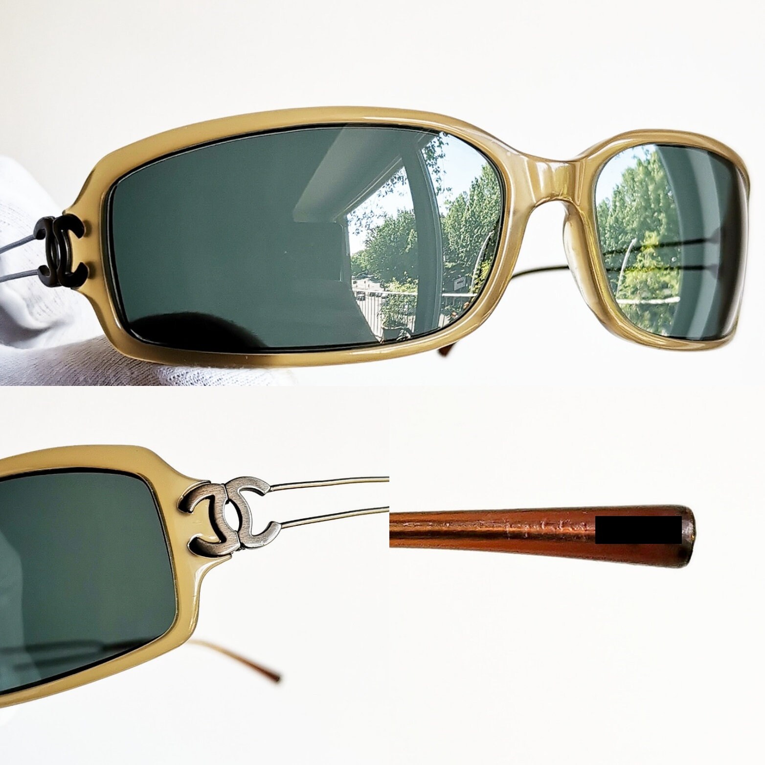 CHANEL Vintage Sunglasses Rare Oval Rectangular Wrap Beige CHANEL Vintage Sunglasses Rare Oval Rectangular Wrap Beige