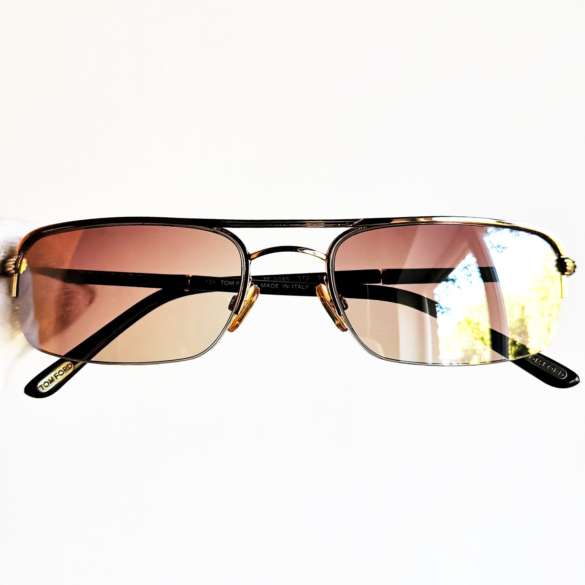 TOM FORD Vintage Sunglasses Rare Oval Square Black Gold Half Rim