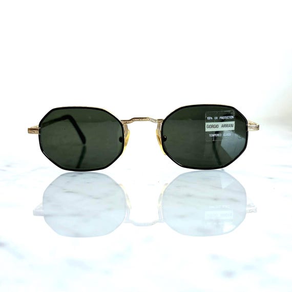 ARMANI Vintage Sunglasses Hexagon Squared Gold Black 622 Frame