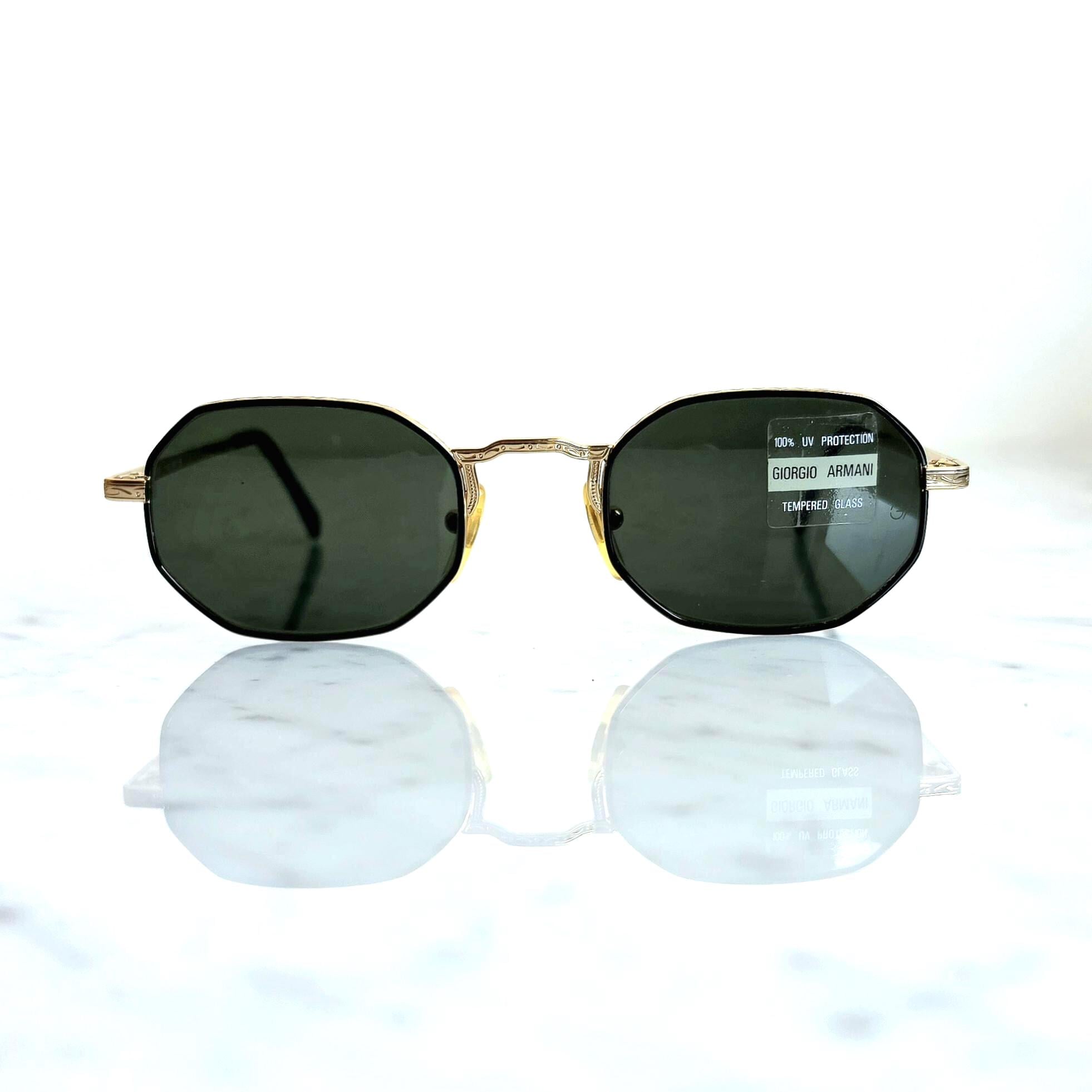 ARMANI Vintage Sunglasses Hexagon Squared Gold Black 622 Frame