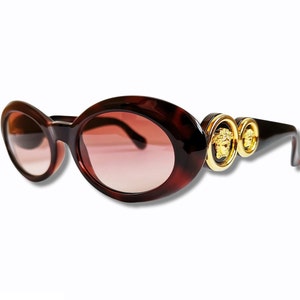 Lunettes de soleil vintage VERSACE bague méduse en or ovale 527 rare Gianni des années 90 Biggie Tupac Rihanna Migos 2Chainz marron tortue marron nouveau rose lentille NOS y2k