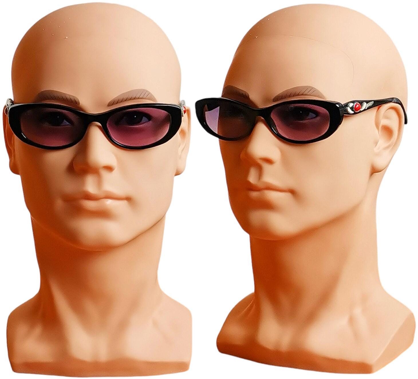 BVLGARI Vintage Sunglasses Black Rhinestone Red Stone Small 4057-B