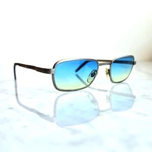 FIORUCCI vintage sunglasses silver rectangular oval squared 2051 frame blue yellow lens 90s y2k