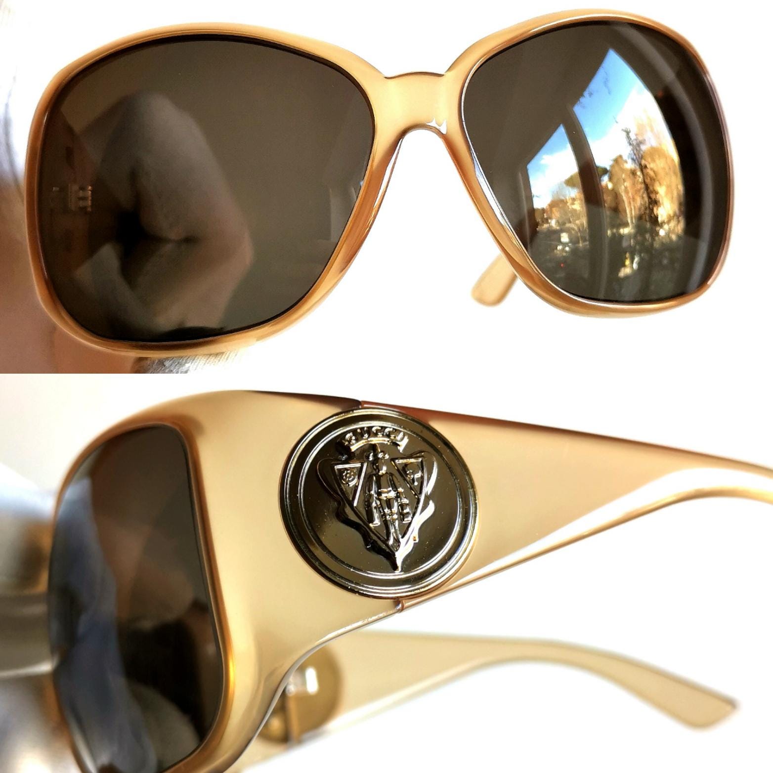 GUCCI Gold Sunglasses Vintage Champagne Oversize Big Wrap GG3027/S