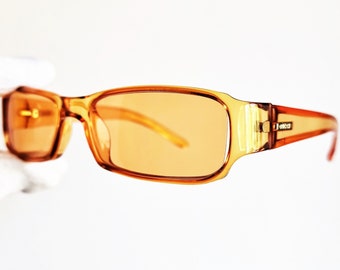 GUCCI suglasses vintage raro oro naranja claro GG1438 moda ovalada marco pequeño envoltura rectangular 90s nueva lente Migos 2Chainz Bella Hadid Rihanna
