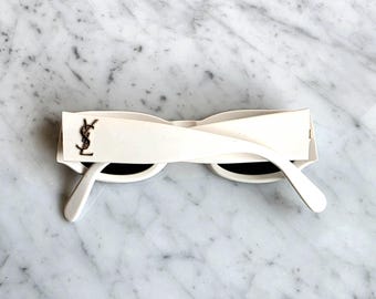 YVES SAINT LAURENT Vintage Sunglasses Ysl White 6545 Frame Gold