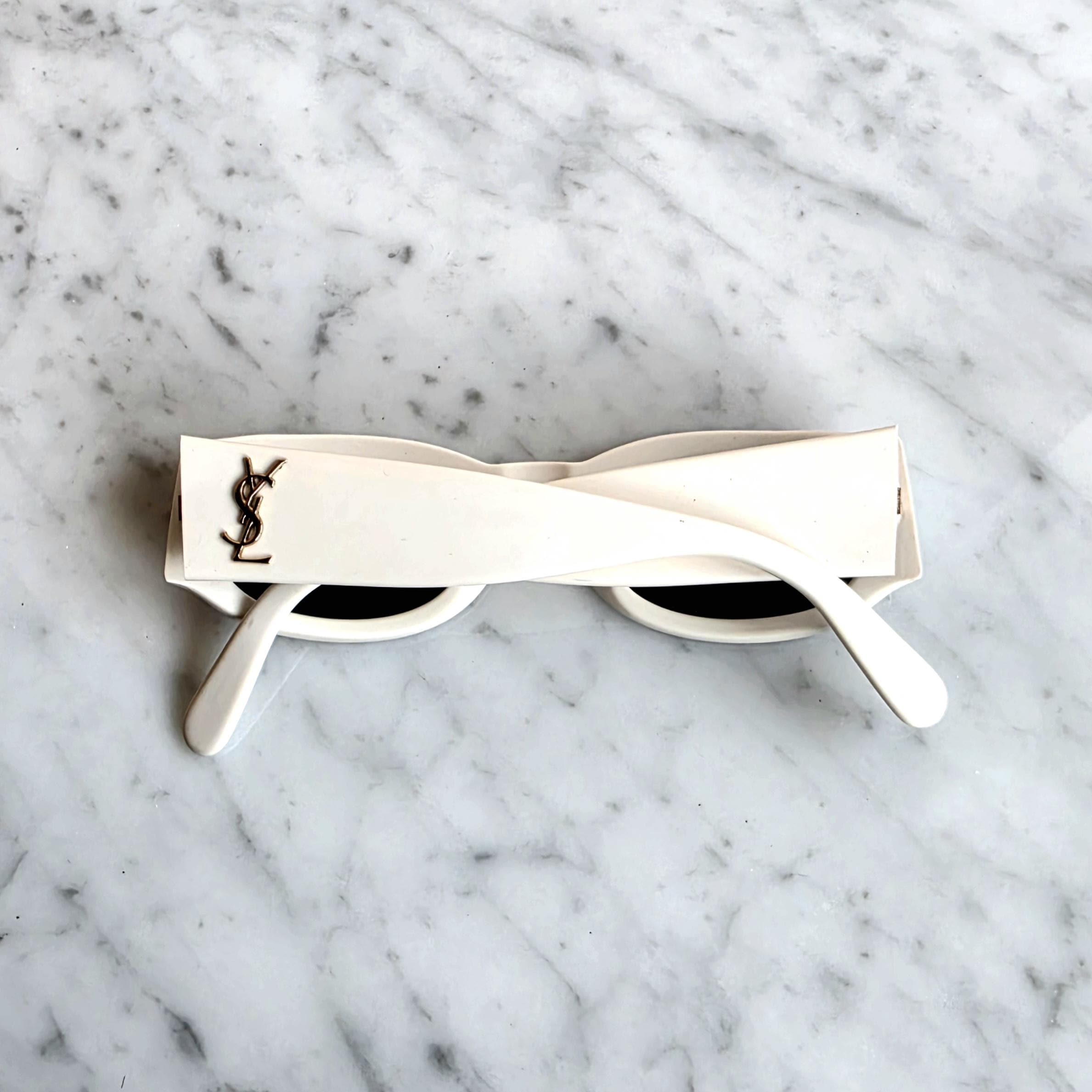 YVES SAINT LAURENT Vintage Sunglasses Ysl White 6545 Frame Gold