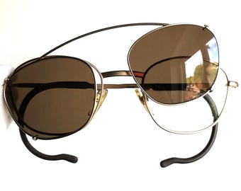 小物 archive Emporio Armani half-rim sunglass ARMANI Vintage Sunglasses Clip on Squared Gold Brown Classic