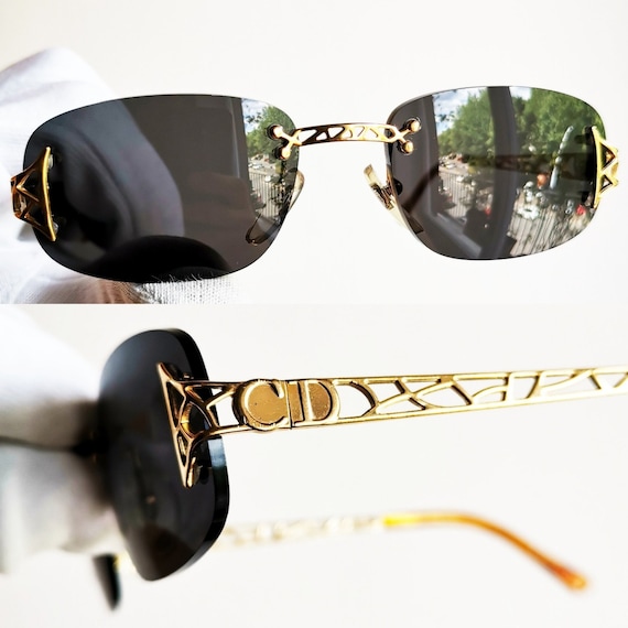 DIOR vintage sunglasses rare gold oval rectangula… - image 1