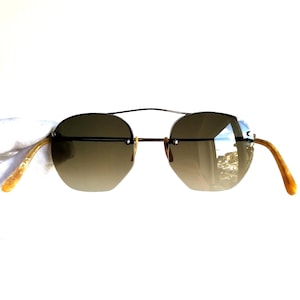 G&W Rimway 1/10 12 carats GF vraiment vintage monture de lunettes de vue antique or Lunettes de soleil hexagonales sans monture vert verres 50s 60s