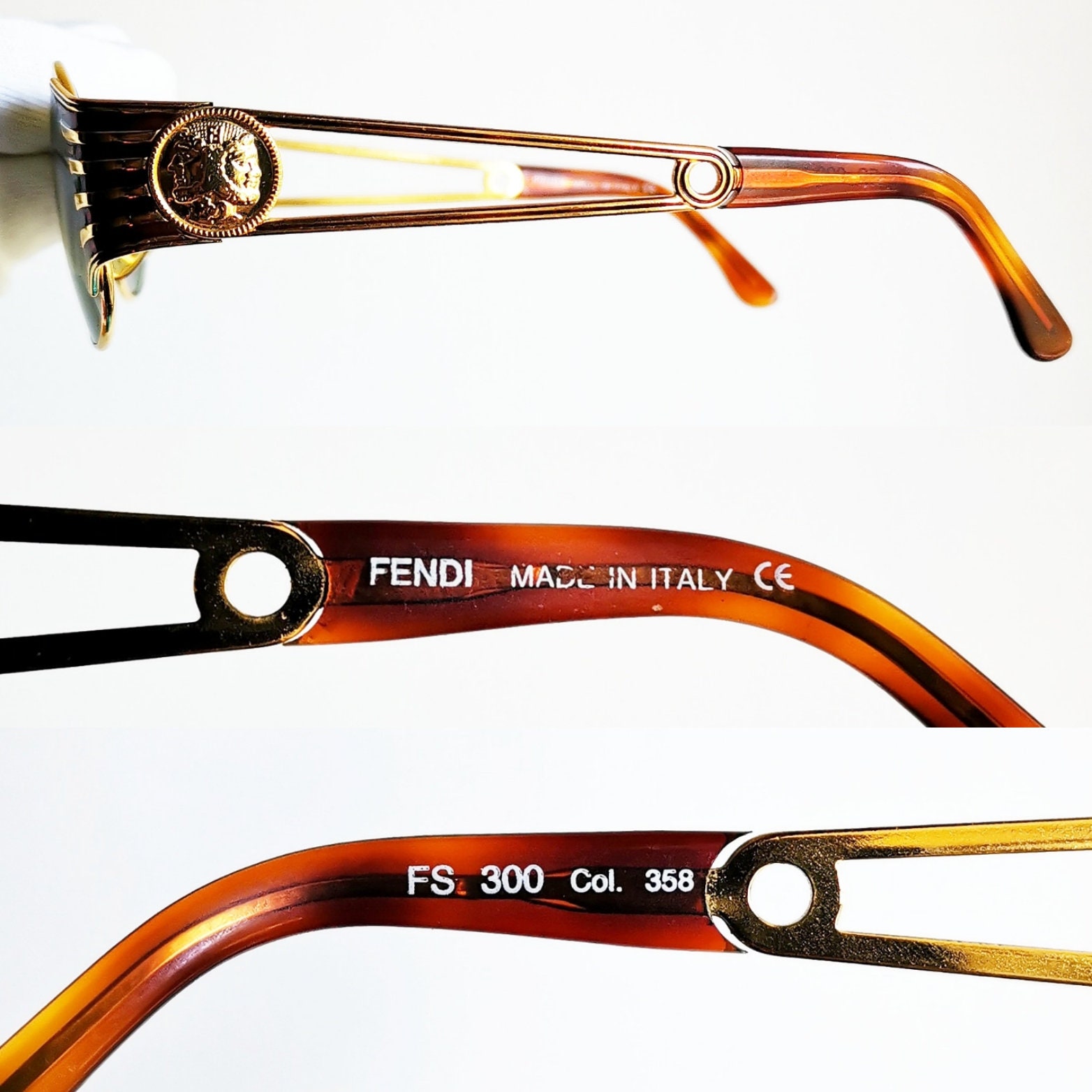 FENDI Vintage Sunglasses Rare Oval Gold FS300 Round Tupac FENDI Vintage Sunglasses Rare Oval Gold FS300 Round Tupac