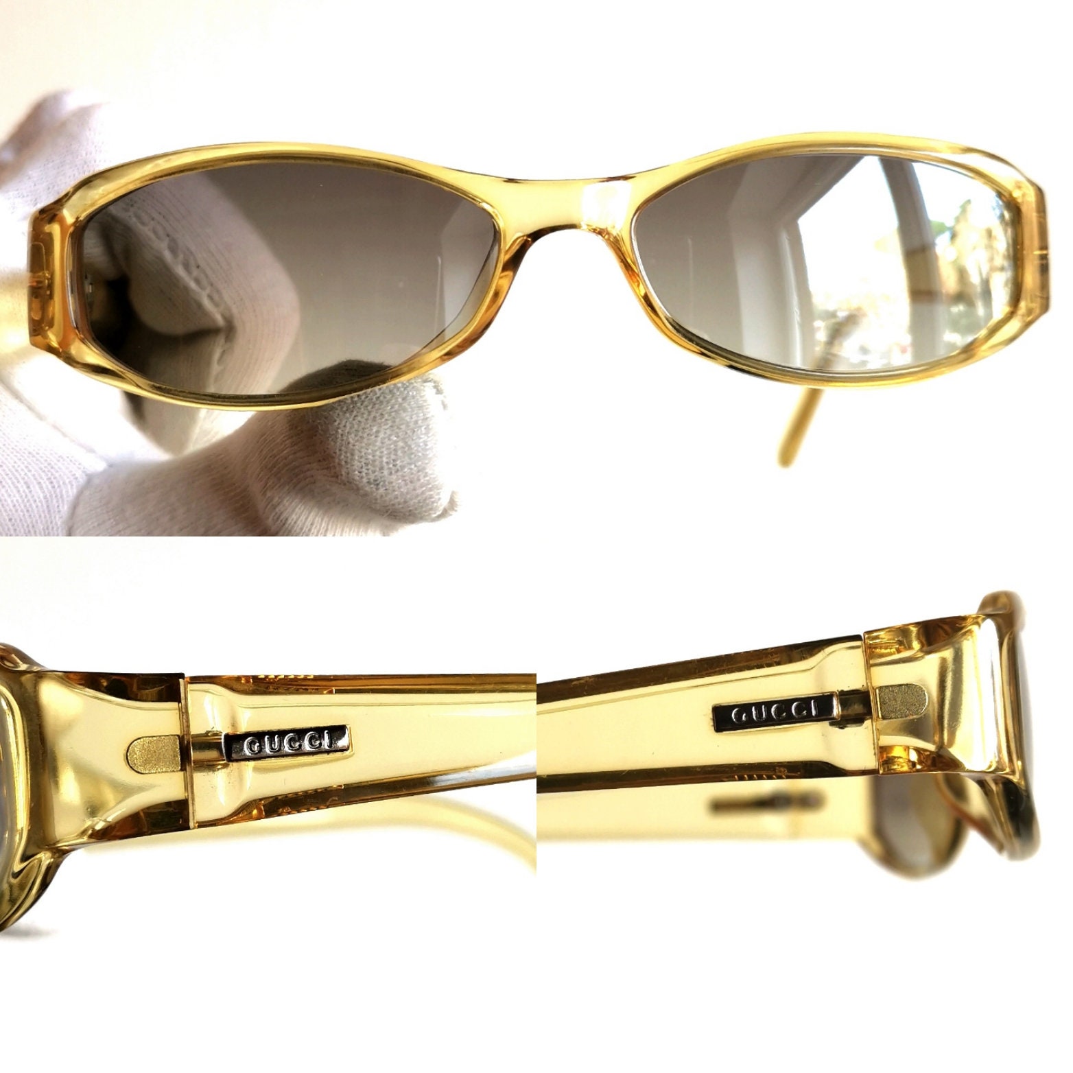 GUCCI Vintage Sunglasses Clear Yellow Silver Oval GG2500