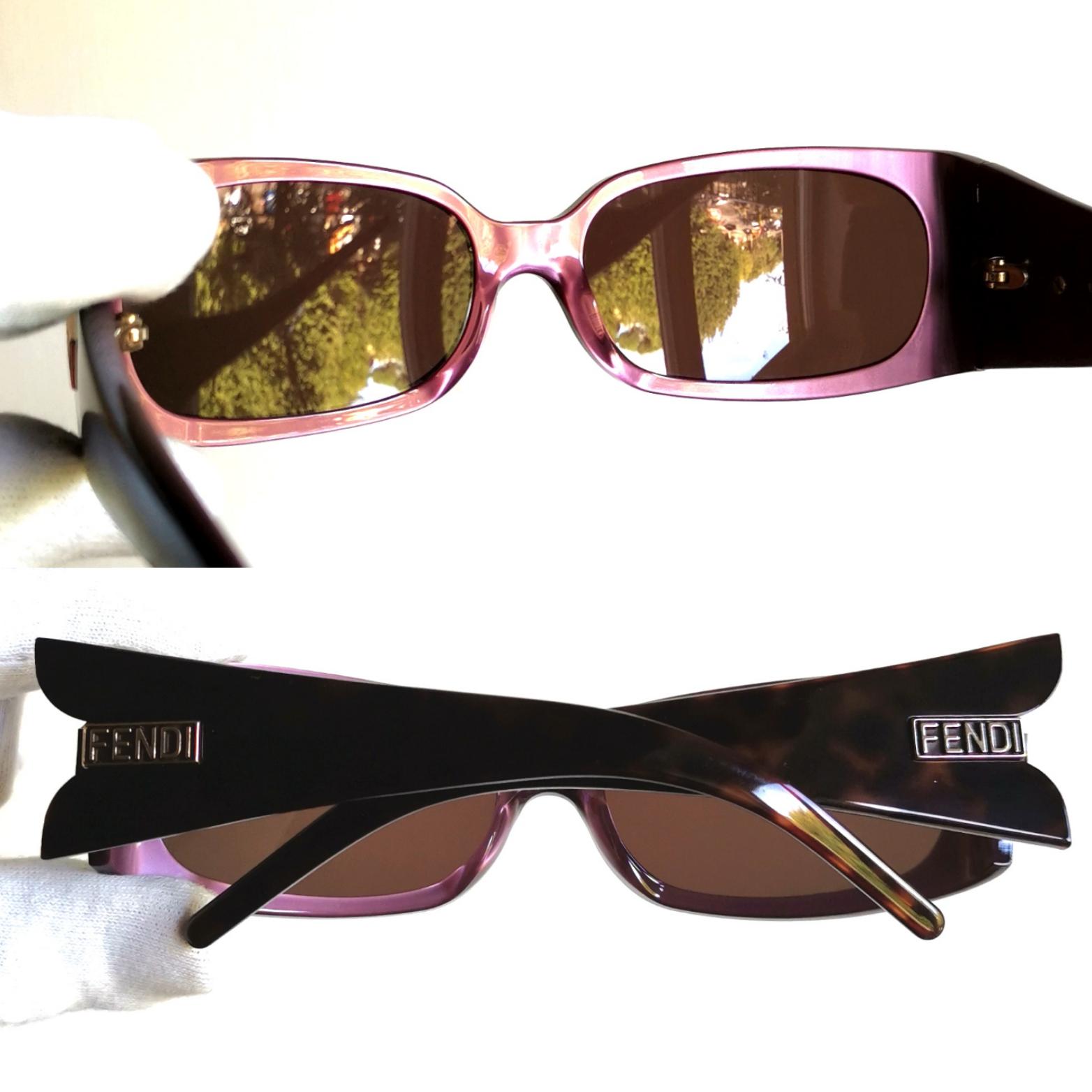 FENDI Sunglasses Tortoise Brown Purple Silver Rectangular Vintage