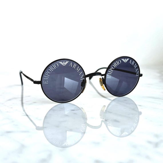 ARMANI Vintage Sunglasses Small Round Black Silver Giorgio Emporio