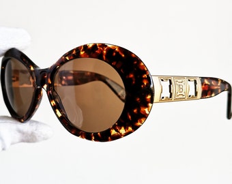 LAURA BIAGIOTTI vintage sunglasses rare oval clout goggles frame gold round oversize tortoise brown Kurt Cobain Rihanna Migos Lady Gaga 90s
