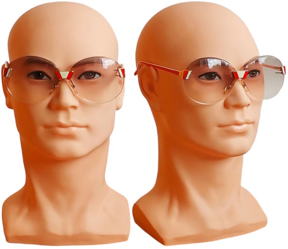 ROBERTA Di CAMERINO Round Vintage Sunglasses Rimless Red White